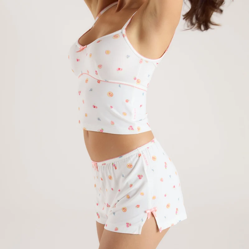 Caraco de Pyjama en Modal - Fruits Blancs