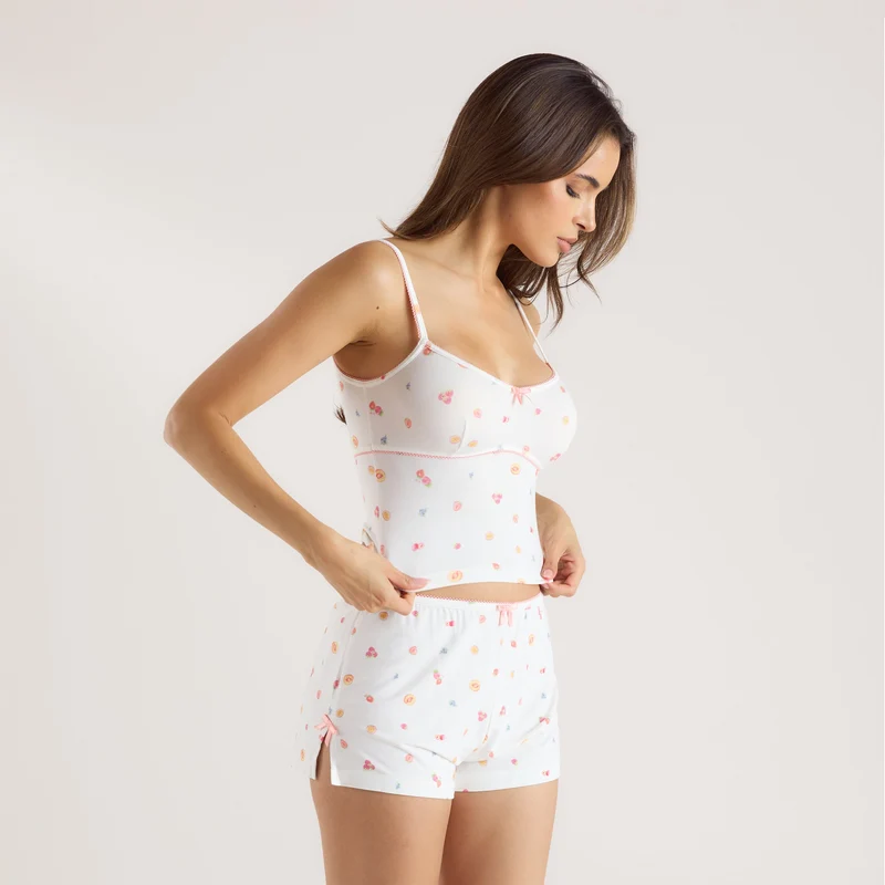 Caraco de Pyjama en Modal - Fruits Blancs