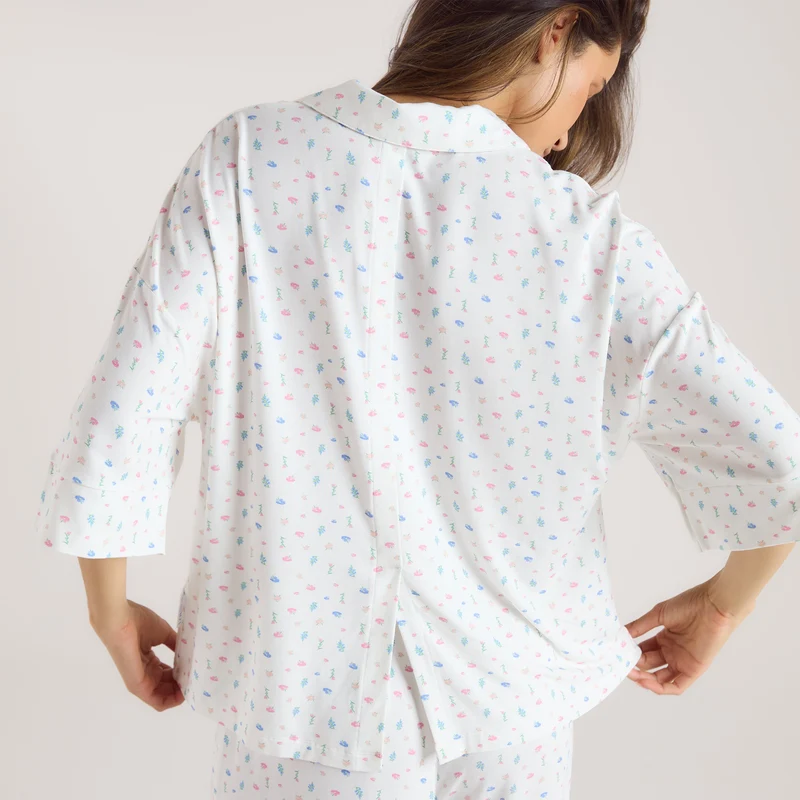 Chemise de Pyjama à Manches Courtes en Modal - Blanc Floral