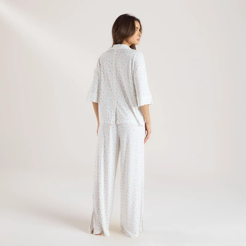 Chemise de Pyjama à Manches Courtes en Modal - Blanc Floral