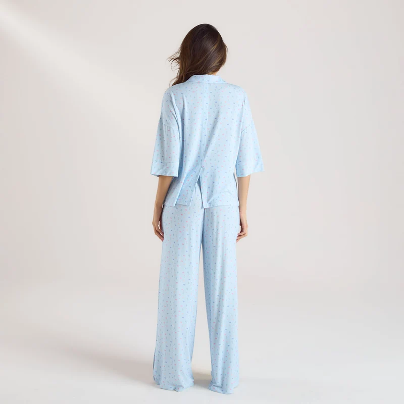 Chemise de Pyjama à Manches Courtes en Modal - Bleu Floral