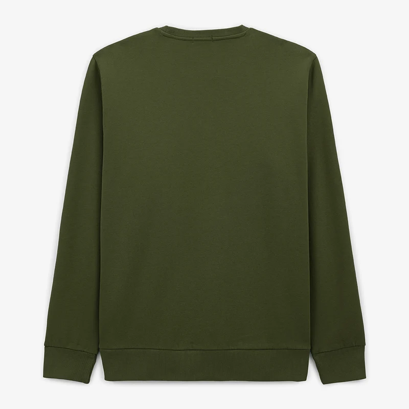 Sweat col rond uni vert army en coton