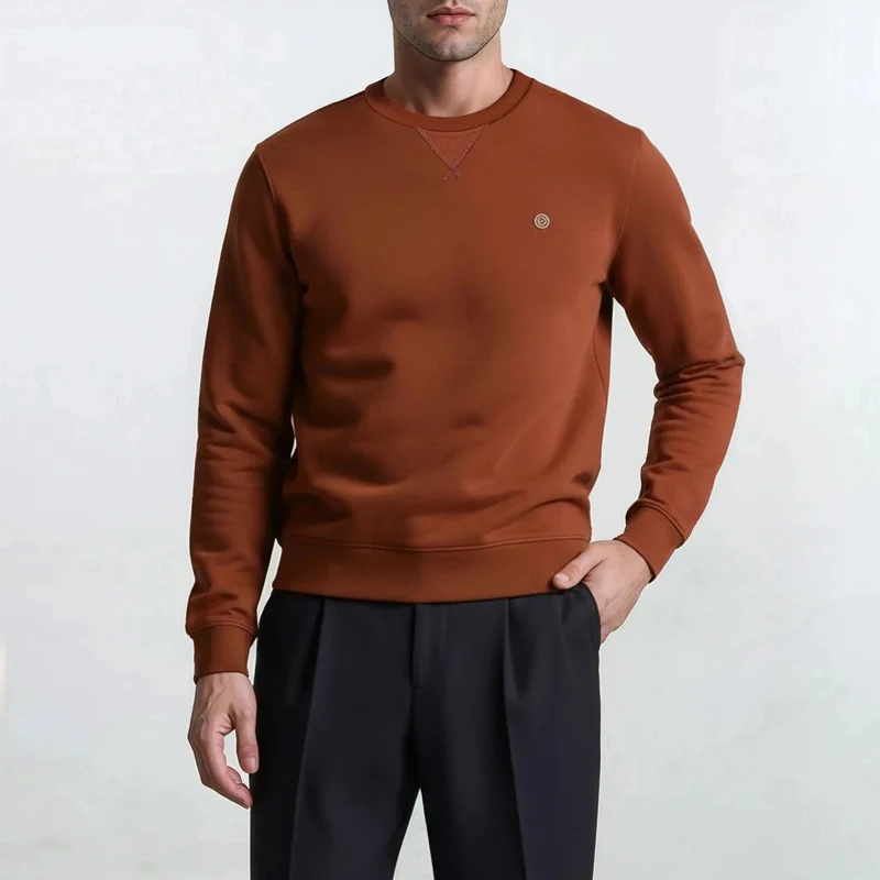 Sweat col rond uni orange courge en coton