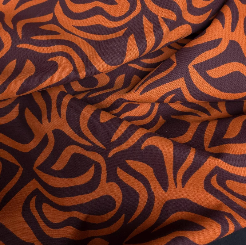 Canevas de coton imprimé abstrait | Caramel et cacao | Oeko-Tex