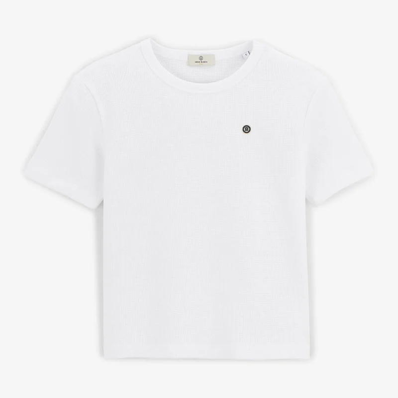 T-shirt manches courtes garçon blanc en coton gaufrette Toussaint