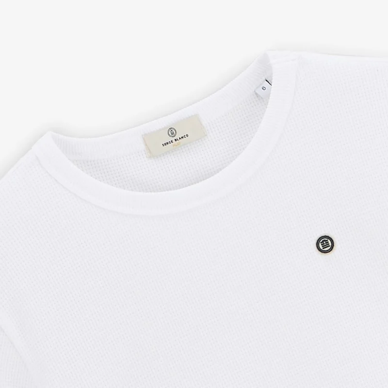 T-shirt manches courtes garçon blanc en coton gaufrette Toussaint