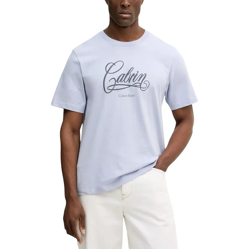 T-shirt pour Hommes Calvin Klein Jeans Bleu Coton Col Rond Taille S