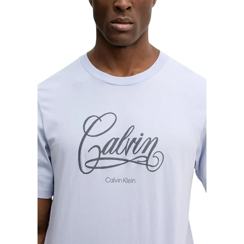 T-shirt pour Hommes Calvin Klein Jeans Bleu Coton Col Rond Taille S