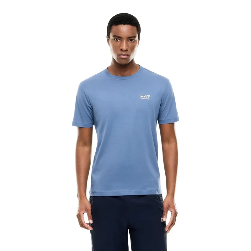 T-shirt pour homme EA7 Bleu clair Manches courtes Coton Taille S