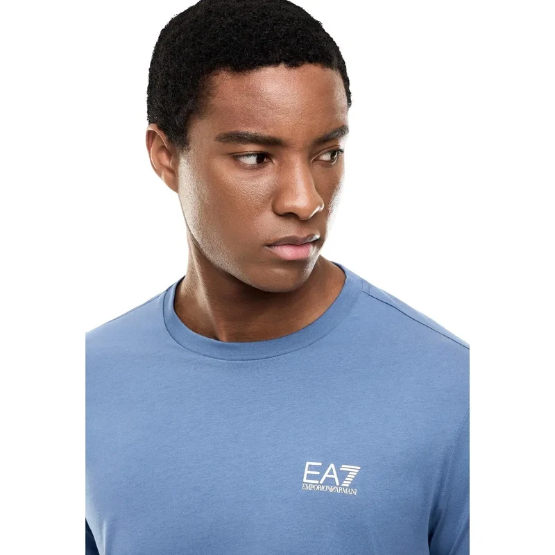 T-shirt pour homme EA7 Bleu clair Manches courtes Coton Taille S