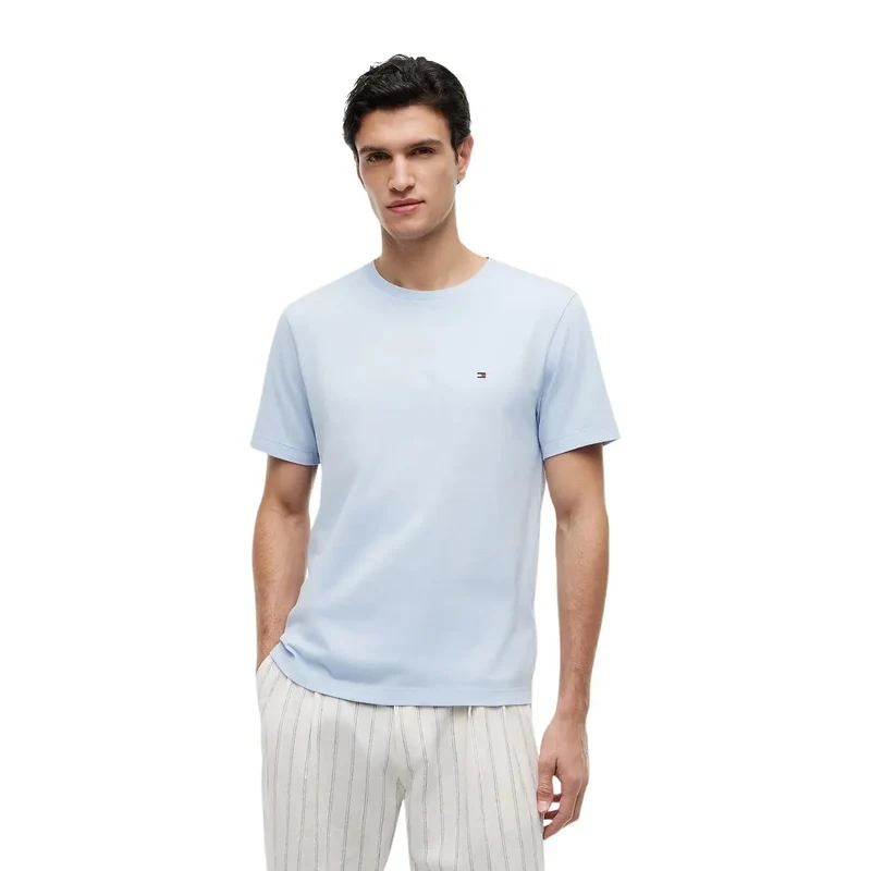 T-shirt pour homme Tommy Hilfiger bleu clair en coton biologique coupe classique
