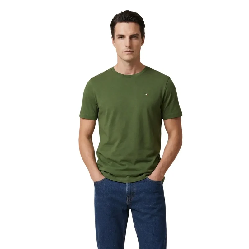 T-shirt pour homme Tommy Hilfiger bleu clair en coton biologique coupe classique