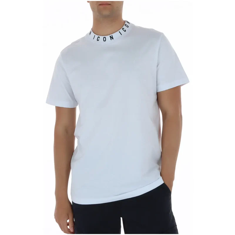 T-shirt Homme Icône Coton Blanc Col Rond Manches Courtes