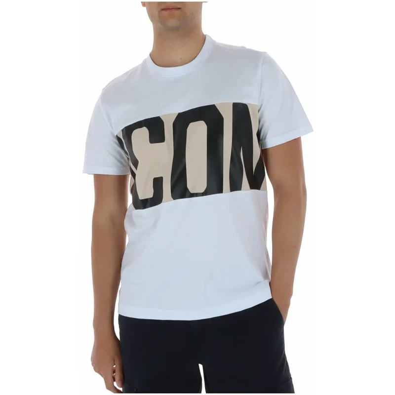 T-shirt Homme Icône Col Rond Blanc Impression 100 % Coton