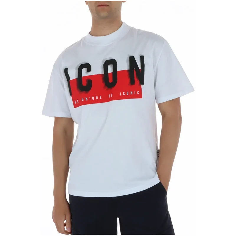 Icône Hommes T-shirt en coton blanc col rond à imprimé IUT041