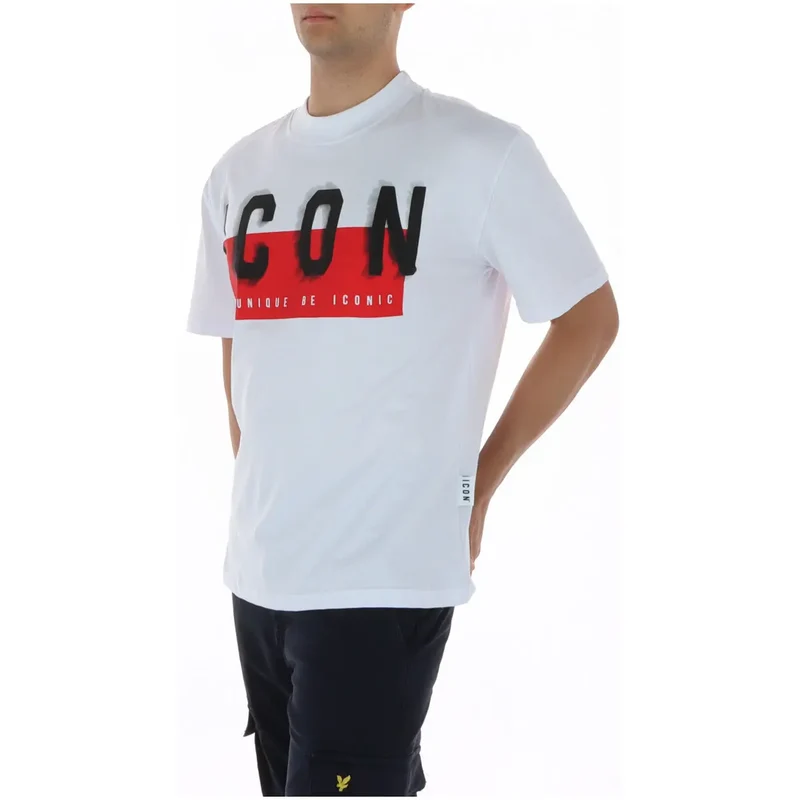 Icône Hommes T-shirt en coton blanc col rond à imprimé IUT041