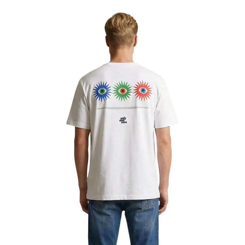 T-shirt pour hommes Only & Sons Blanc Coton Bio Imprimé Taille M