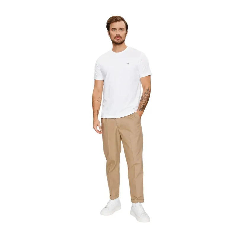 T-shirt Homme Gant Blanc Col Rond Manches Courtes Coton 100