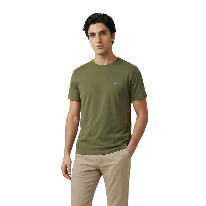 T-shirt Homme Gant Blanc Col Rond Manches Courtes Coton 100