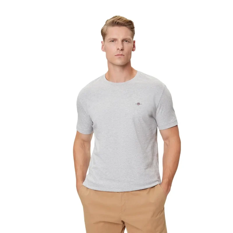 T-shirt Homme Gant Blanc Col Rond Manches Courtes Coton 100
