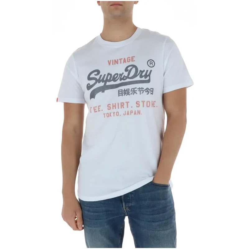 T-shirt pour Homme Superdry Blanc à Motif Col Rond Coton M1012212A