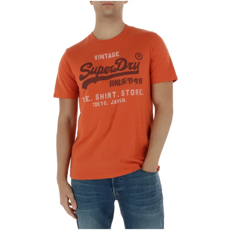 T-shirt pour Hommes Superdry Orange Mélange de Coton Manches Courtes M1012216A