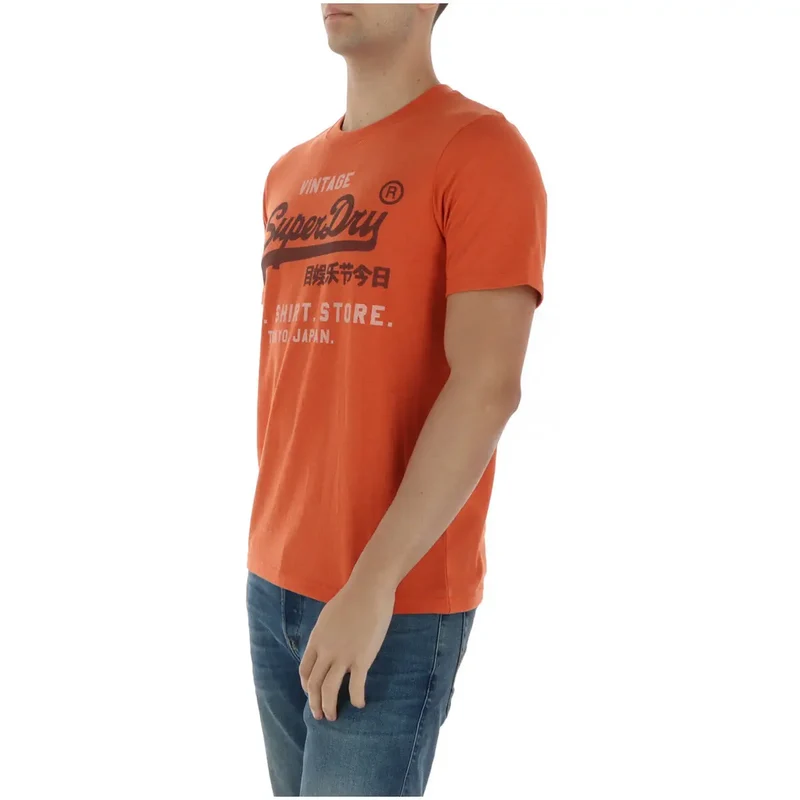 T-shirt pour Hommes Superdry Orange Mélange de Coton Manches Courtes M1012216A