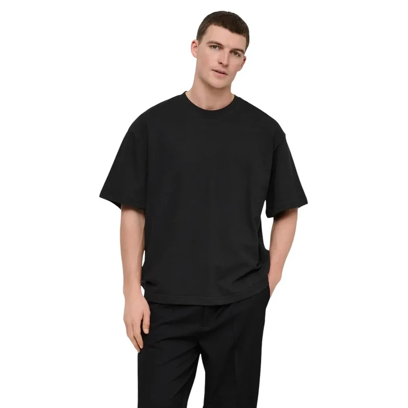Only & Sons Hommes T-shirt Noir en Coton Col Rond 22036392 Explorer le Style