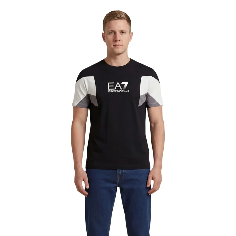 EA7 Hommes T-Shirt Noir en Coton Col Rond 7M001603 AF12503