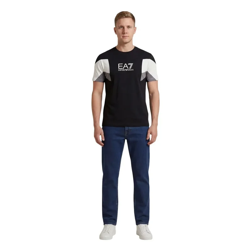 EA7 Hommes T-Shirt Noir en Coton Col Rond 7M001603 AF12503