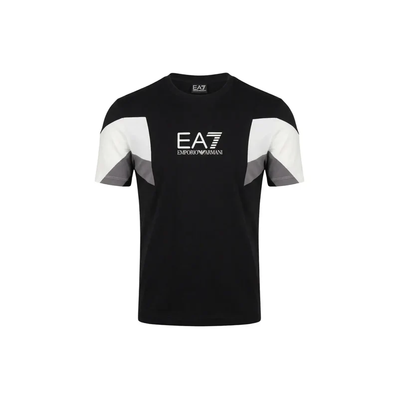 EA7 Hommes T-Shirt Noir en Coton Col Rond 7M001603 AF12503