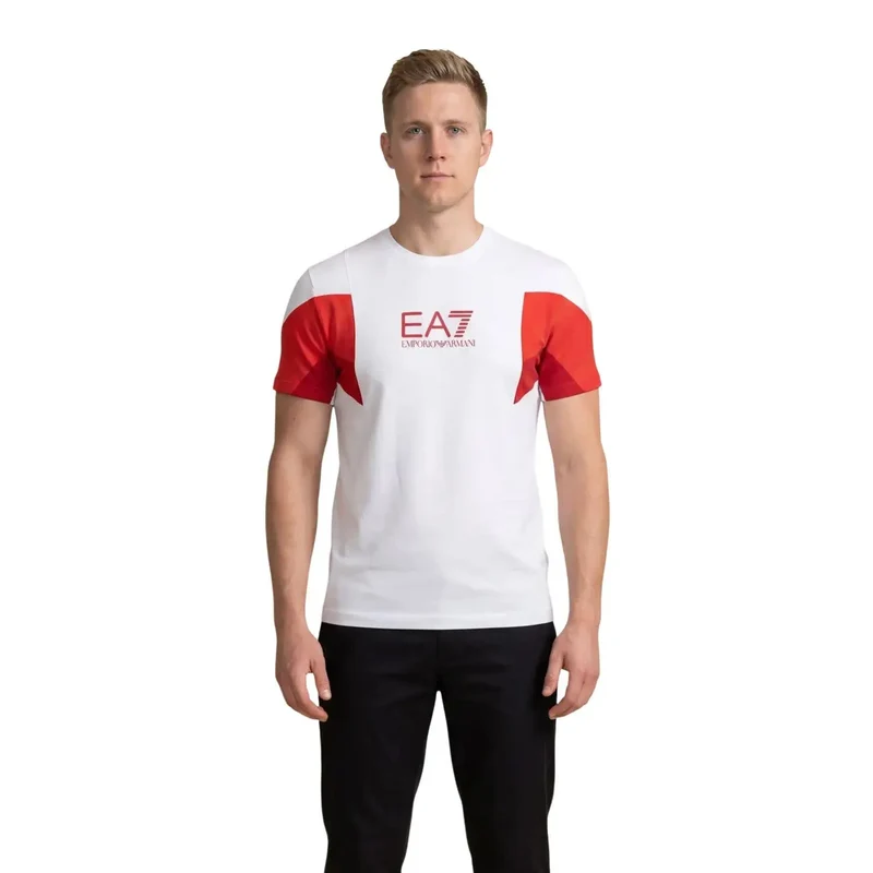 EA7 Hommes T-Shirt Noir en Coton Col Rond 7M001603 AF12503