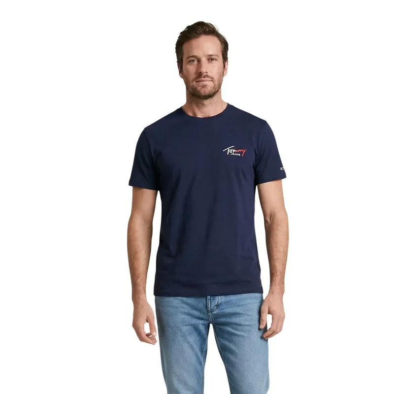 T-shirt pour Hommes Tommy Hilfiger Jeans Bleu Coton Biologique Taille S