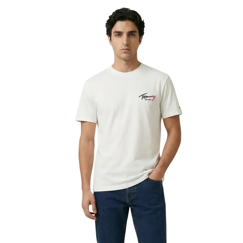 T-shirt pour Hommes Tommy Hilfiger Jeans Bleu Coton Biologique Taille S