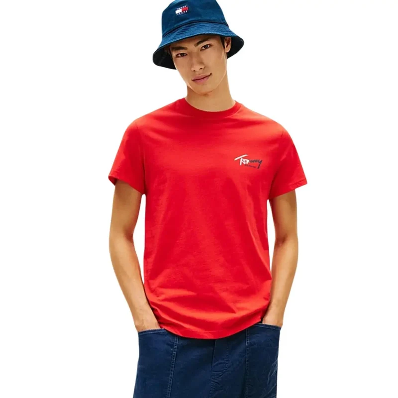 T-shirt pour Hommes Tommy Hilfiger Jeans Bleu Coton Biologique Taille S