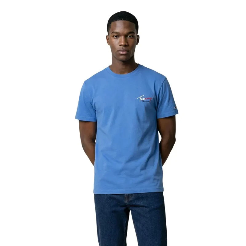 T-shirt pour Hommes Tommy Hilfiger Jeans Bleu Coton Biologique Taille S