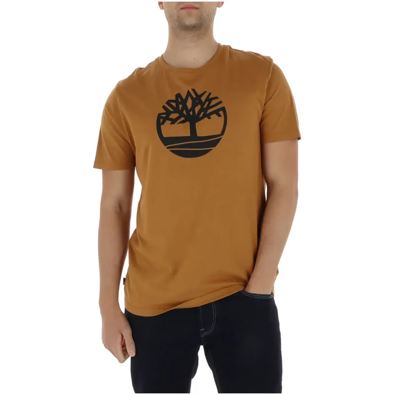 T-shirt pour Hommes Timberland Camel Coton Col Rond Imprimé TB0A2C2R