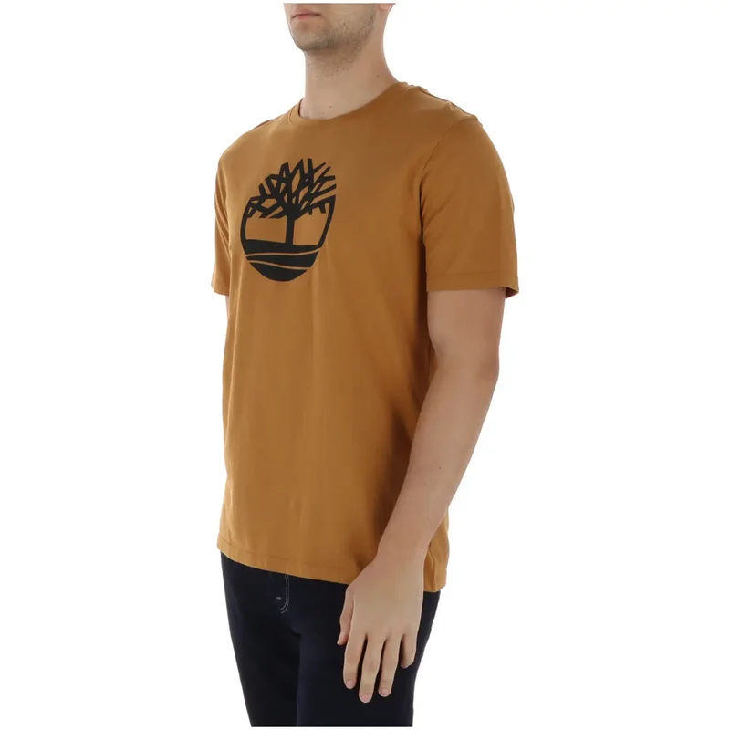 T-shirt pour Hommes Timberland Camel Coton Col Rond Imprimé TB0A2C2R