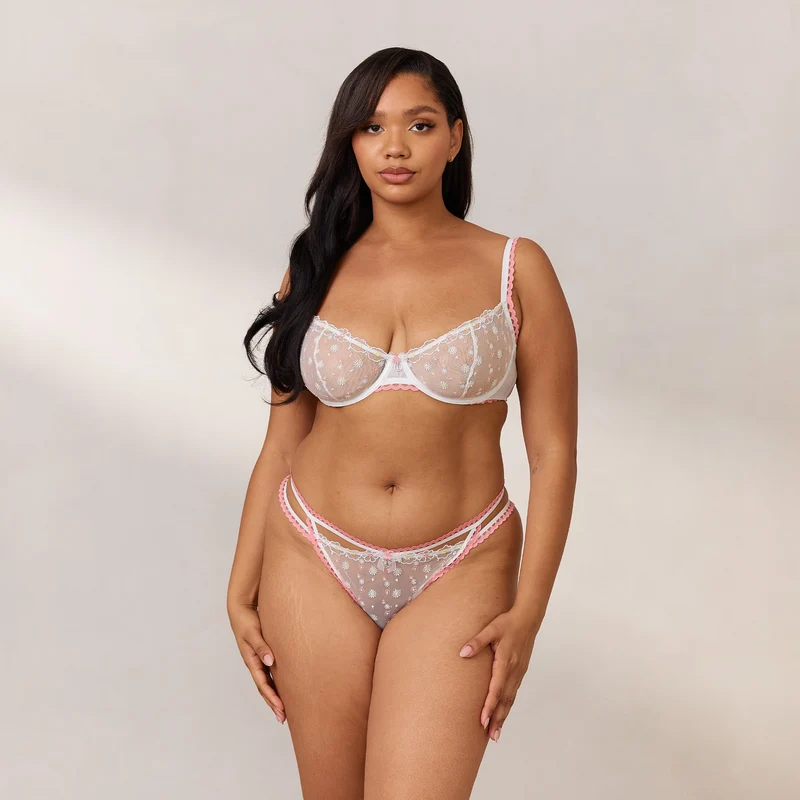 Daisy Embroidered Balcony Soutien-Gorge - Blanc