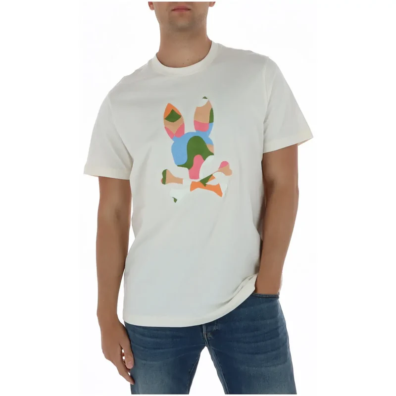 T-shirt pour Hommes Psycho Bunny Imprimé Bleu Col Rond Coton MT0200250