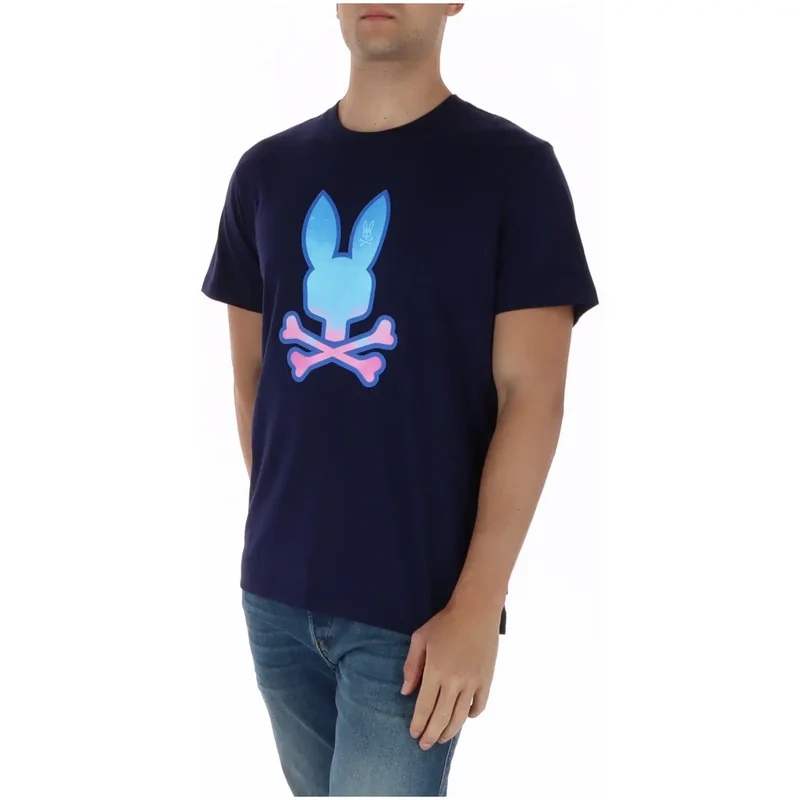 T-shirt pour Hommes Psycho Bunny Imprimé Bleu Col Rond Coton MT0200237