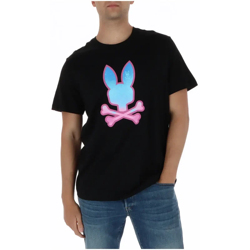 T-shirt pour Hommes Psycho Bunny Imprimé Bleu Col Rond Coton MT0200237