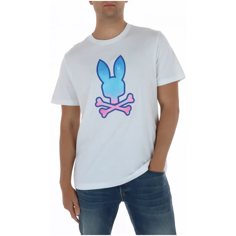 T-shirt pour Hommes Psycho Bunny Imprimé Bleu Col Rond Coton MT0200237