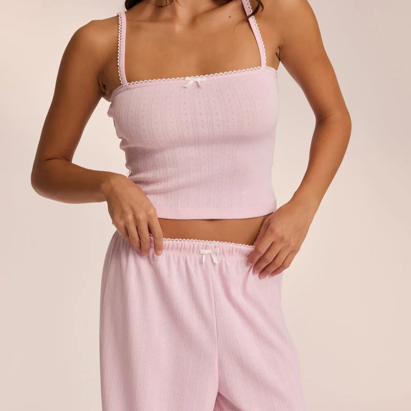 Haut de Pyjama à Bretelles Pointelle - Rose