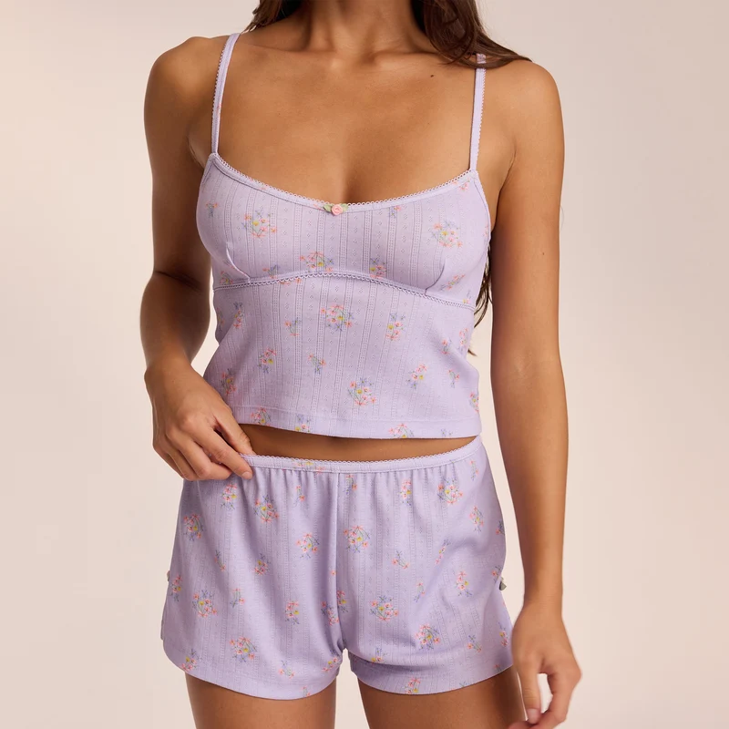 Caraco de Pyjama Pointelle - Lilas Floral