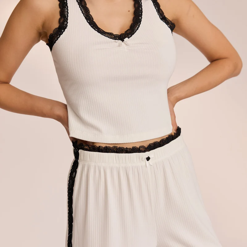 Pantalon de Pyjama en Dentelle - Blanc