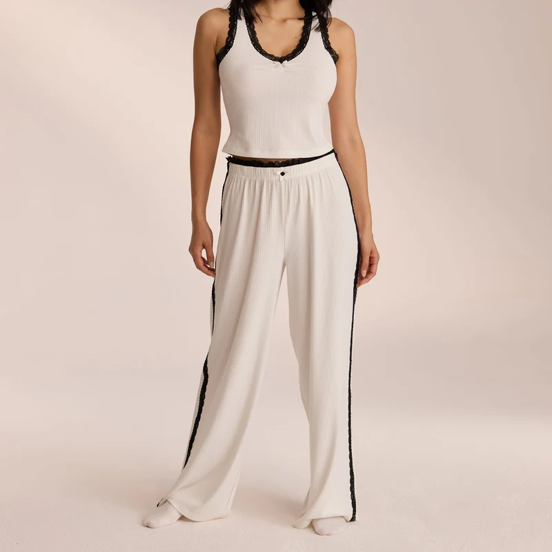 Pantalon de Pyjama en Dentelle - Blanc