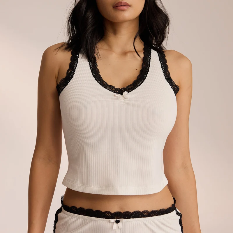 Débardeur de Pyjama en Dentelle - Blanc