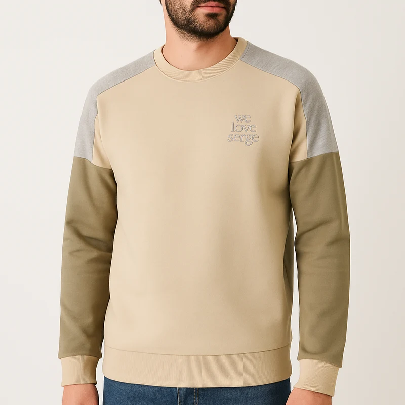 Sweat en molleton WE LOVE SERGE ciment col rond en coton