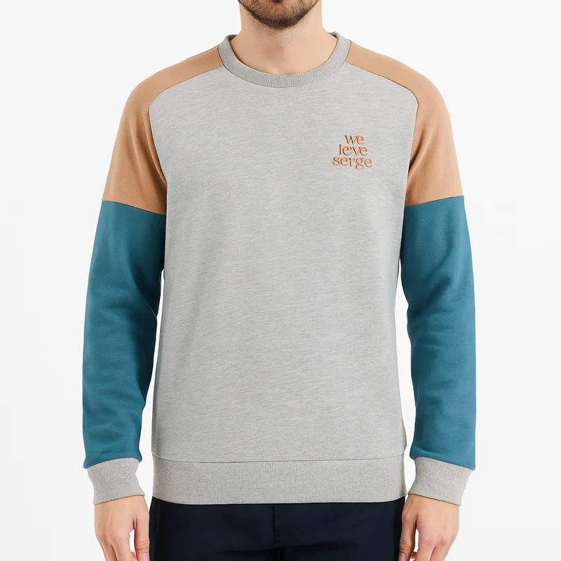 Sweat molleton col rond WE LOVE SERGE gris en coton